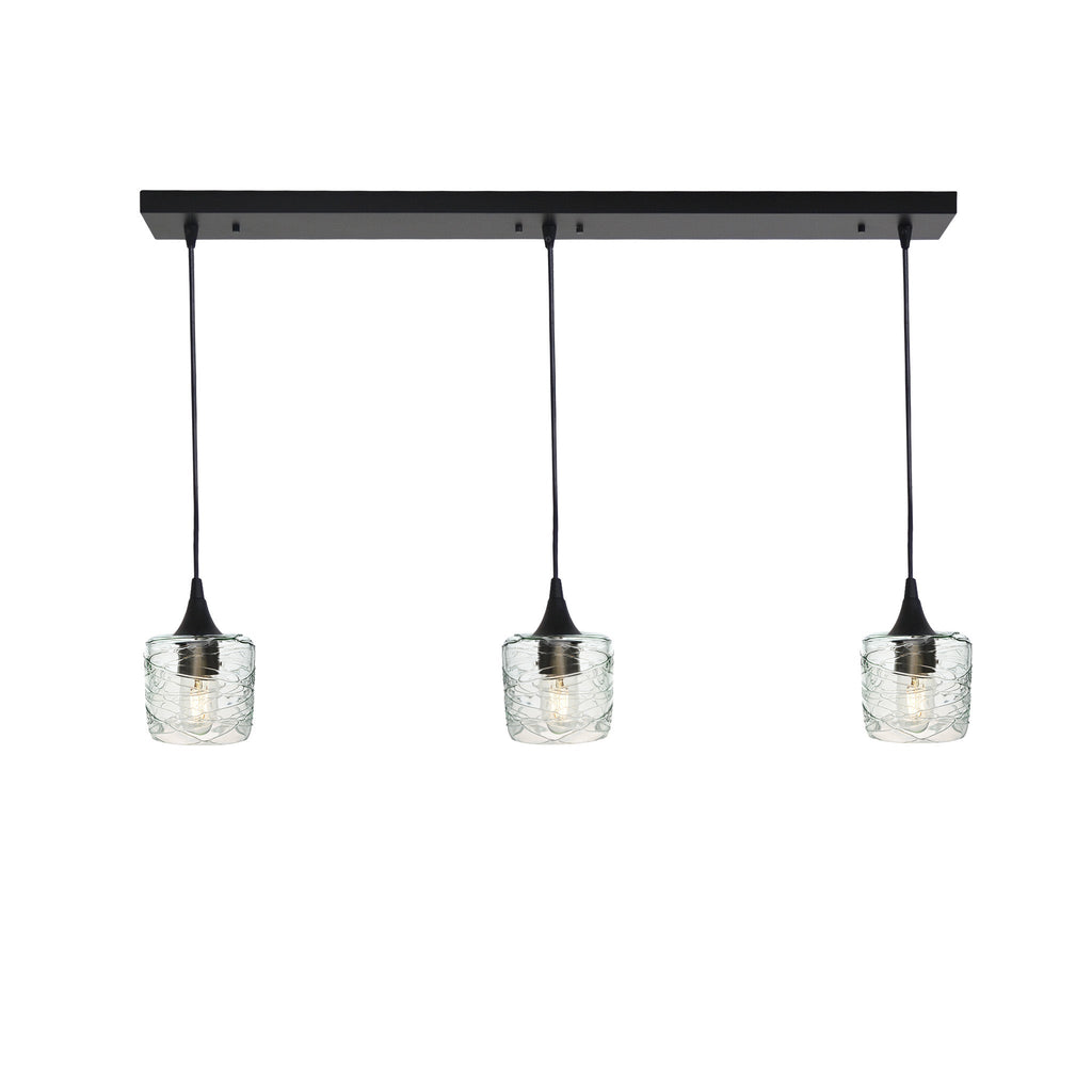 601 3 Pendant Linear Chandelier-Glass-Bicycle Glass Co - Hotshop-Matte Black - 8ft Downrod-Spun-Eco Clear-Bicycle Glass Co