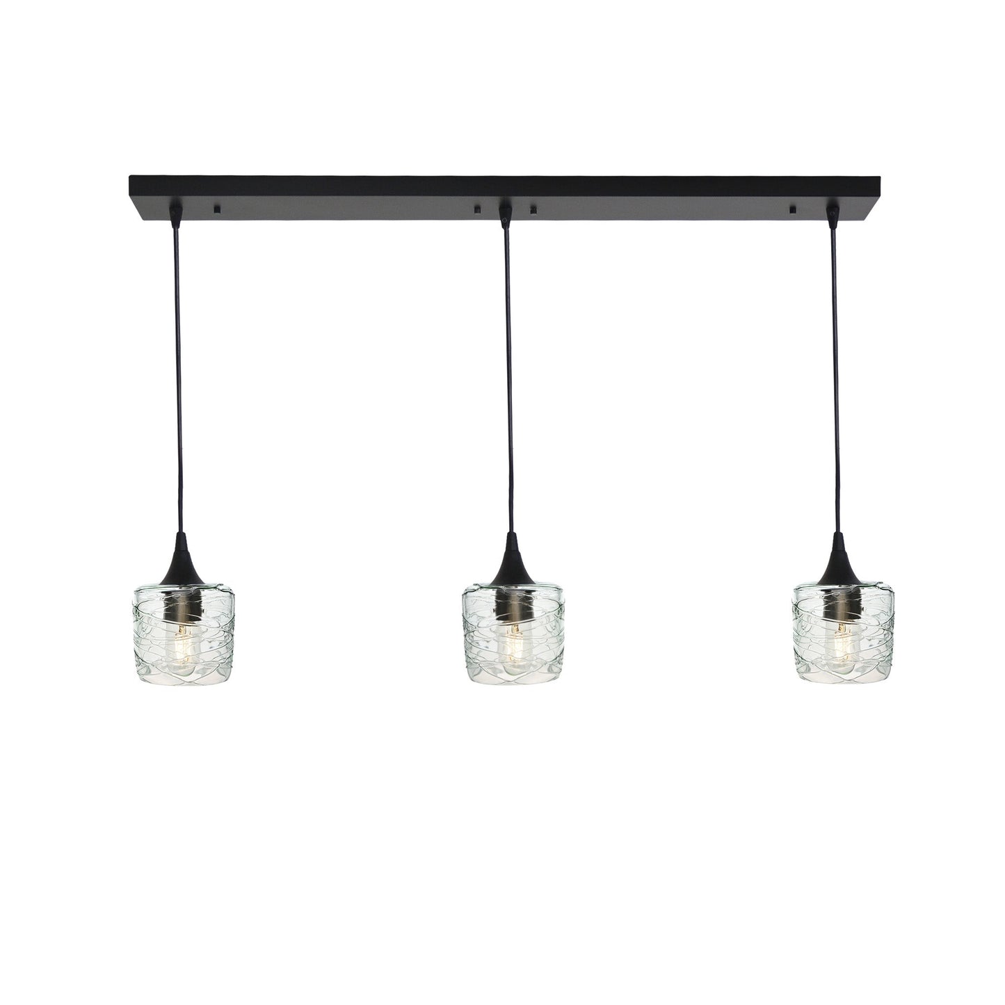 601 3 Pendant Linear Chandelier-Glass-Bicycle Glass Co - Hotshop-Matte Black - 8ft Downrod-Spun-Eco Clear-Bicycle Glass Co
