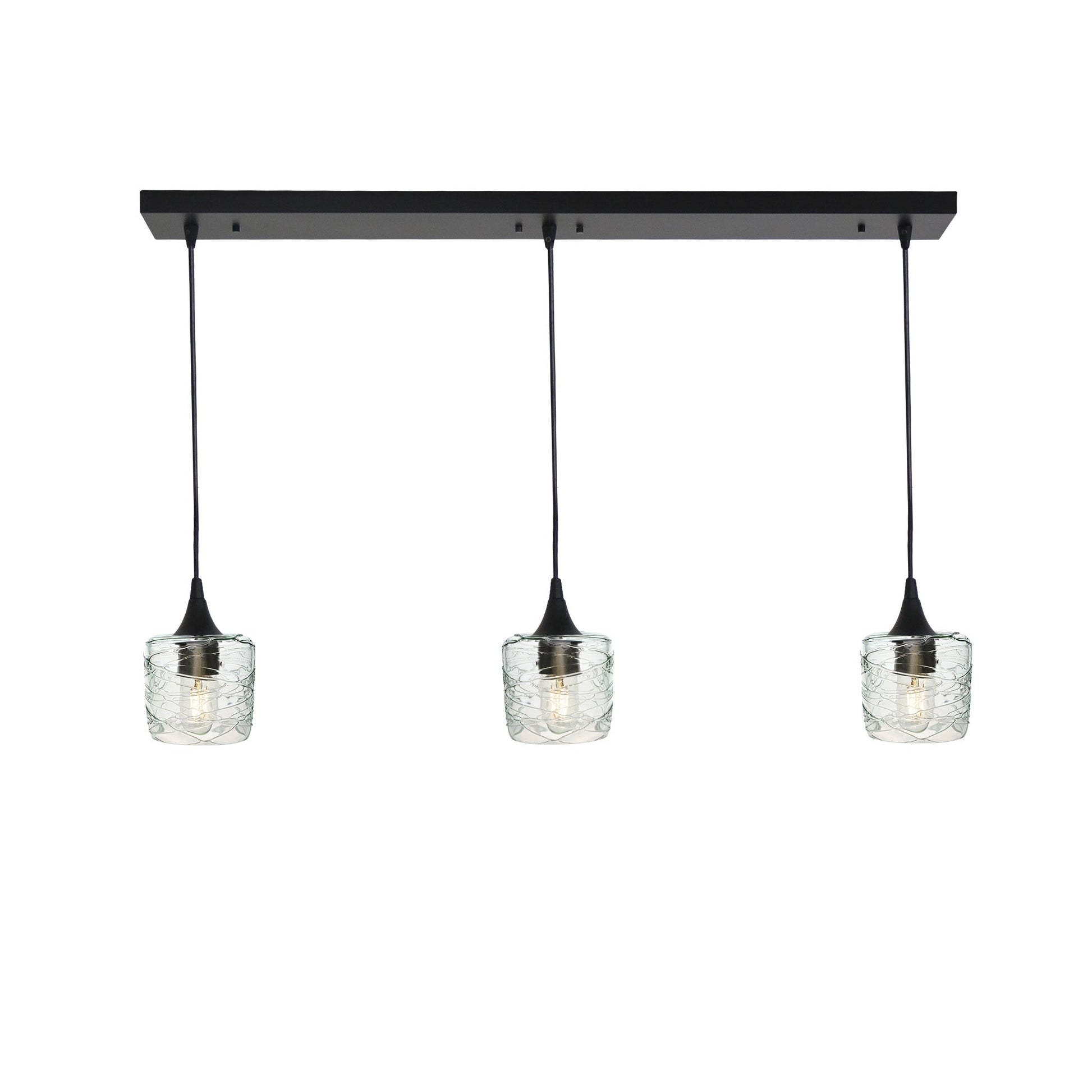 601 3 Pendant Linear Chandelier-Glass-Bicycle Glass Co - Hotshop-Matte Black - 8ft Downrod-Spun-Eco Clear-Bicycle Glass Co
