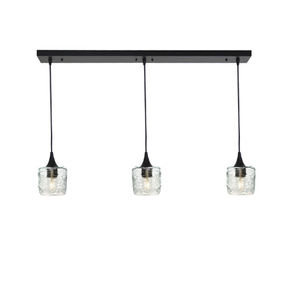 601 3 Pendant Linear Chandelier-Glass-Bicycle Glass Co - Hotshop-Matte Black - 8ft Downrod-Spun-Eco Clear-Bicycle Glass Co