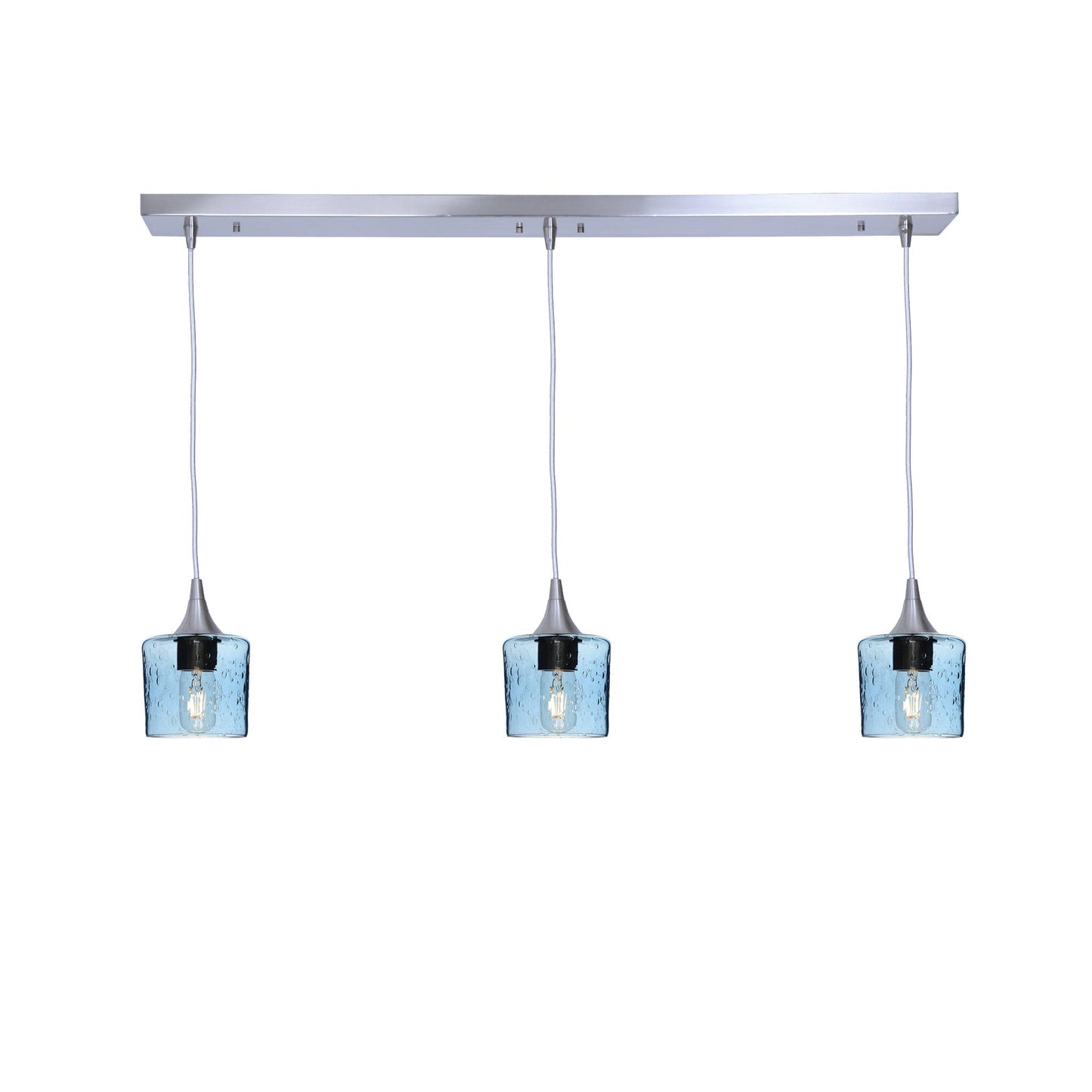 601 3 Pendant Linear Chandelier-Glass-Bicycle Glass Co - Hotshop-Brushed Nickel - 4ft Downrod-Lunar-Steel Blue-Bicycle Glass Co