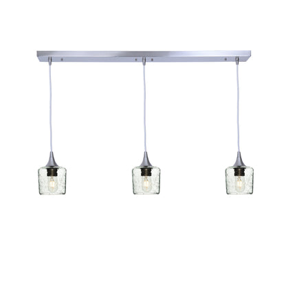 601 3 Pendant Linear Chandelier-Glass-Bicycle Glass Co - Hotshop-Brushed Nickel - 4ft Downrod-Lunar-Eco Clear-Bicycle Glass Co