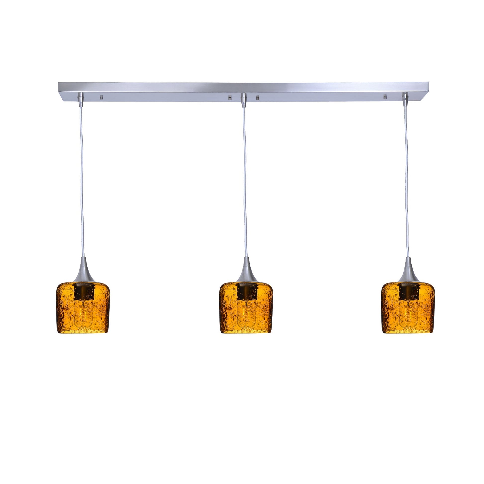 601 3 Pendant Linear Chandelier-Glass-Bicycle Glass Co - Hotshop-Brushed Nickel - 4ft Downrod-Lunar-Golden Amber-Bicycle Glass Co