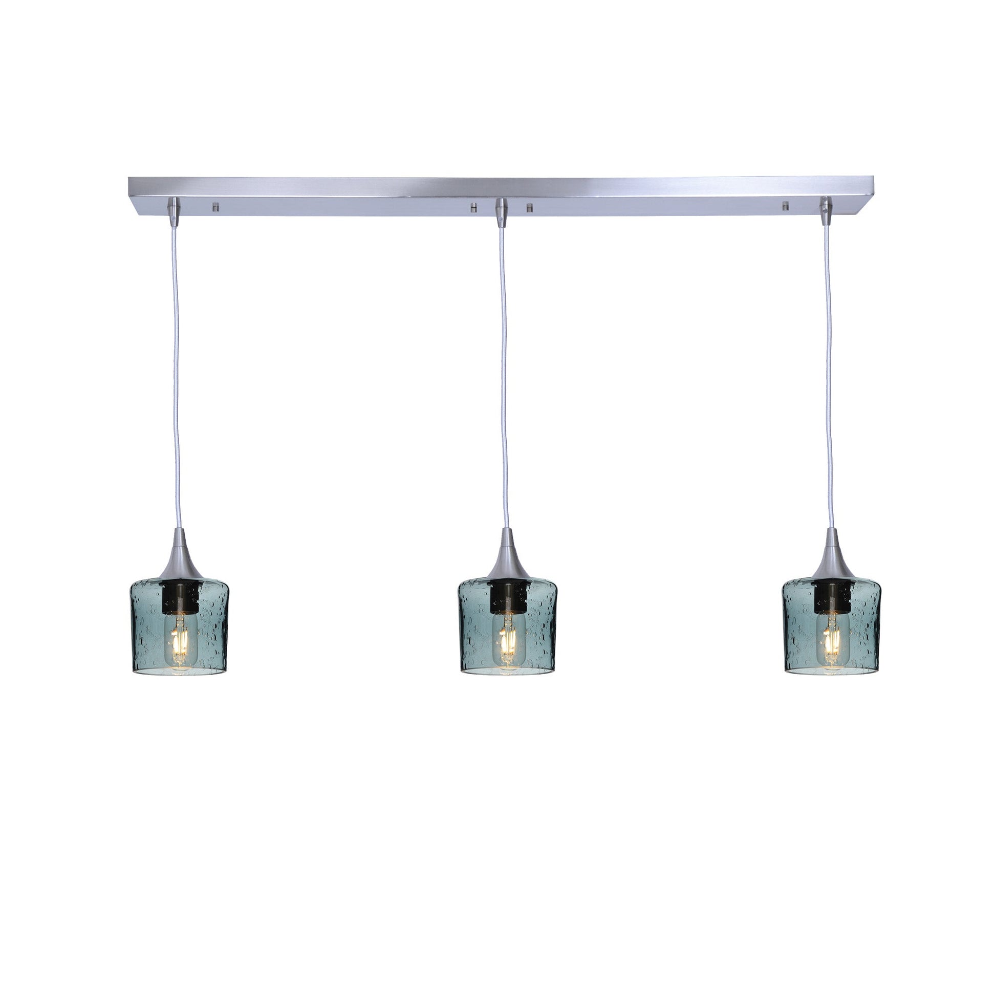 601 3 Pendant Linear Chandelier-Glass-Bicycle Glass Co - Hotshop-Brushed Nickel - 4ft Downrod-Lunar-Slate Gray-Bicycle Glass Co