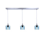 601 3 Pendant Linear Chandelier-Glass-Bicycle Glass Co - Hotshop-Brushed Nickel - 4ft Downrod-Swell-Steel Blue-Bicycle Glass Co