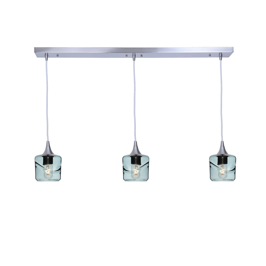 601 3 Pendant Linear Chandelier-Glass-Bicycle Glass Co - Hotshop-Brushed Nickel - 4ft Downrod-Swell-Slate Gray-Bicycle Glass Co