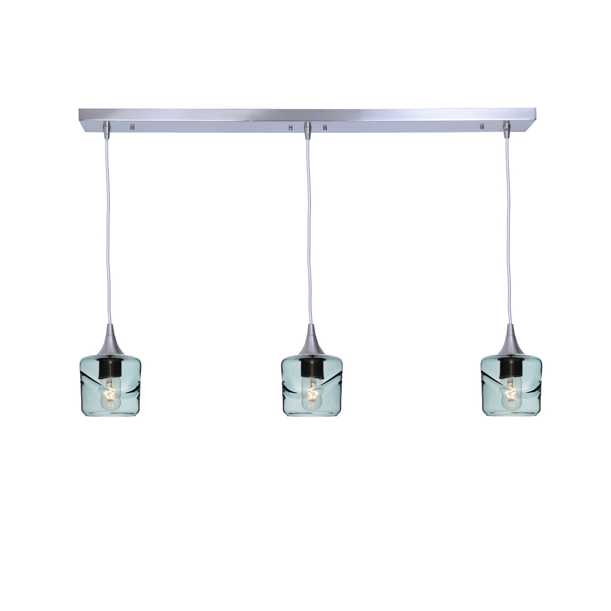 601 3 Pendant Linear Chandelier-Glass-Bicycle Glass Co - Hotshop-Brushed Nickel - 4ft Downrod-Swell-Slate Gray-Bicycle Glass Co
