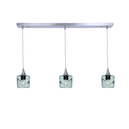 601 3 Pendant Linear Chandelier-Glass-Bicycle Glass Co - Hotshop-Brushed Nickel - 4ft Downrod-Swell-Slate Gray-Bicycle Glass Co