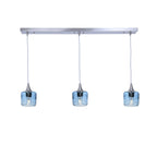 601 3 Pendant Linear Chandelier-Glass-Bicycle Glass Co - Hotshop-Brushed Nickel - 4ft Downrod-Spun-Steel Blue-Bicycle Glass Co