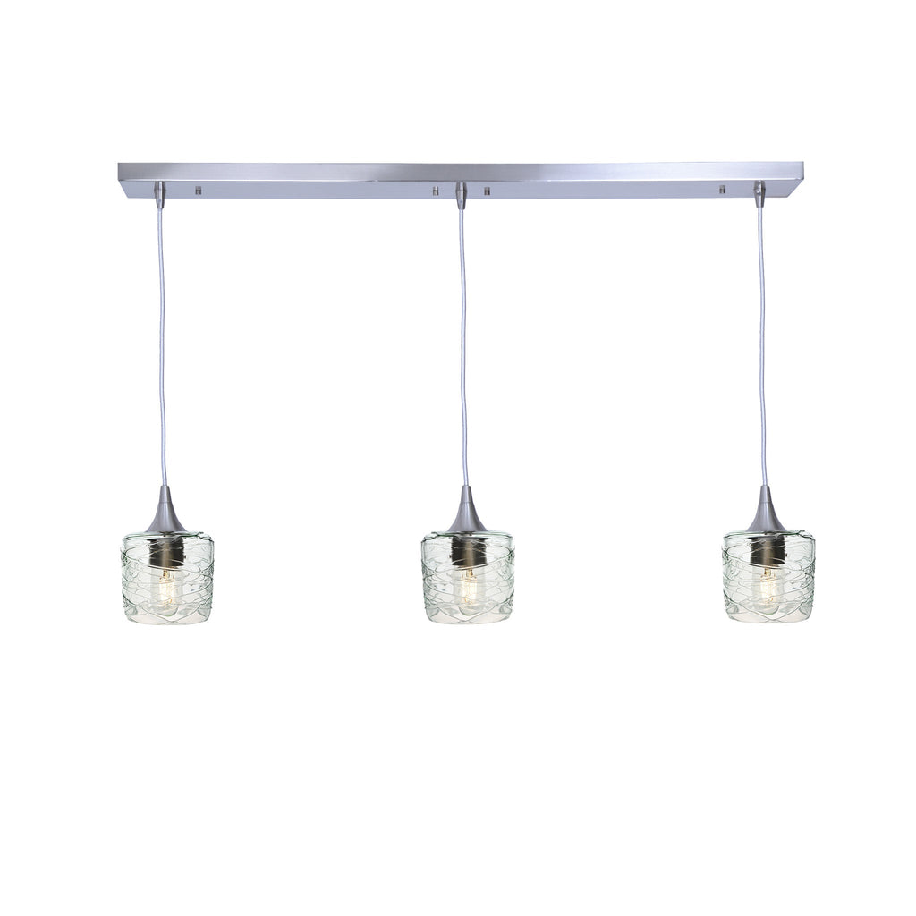 601 3 Pendant Linear Chandelier-Glass-Bicycle Glass Co - Hotshop-Brushed Nickel - 4ft Downrod-Spun-Eco Clear-Bicycle Glass Co