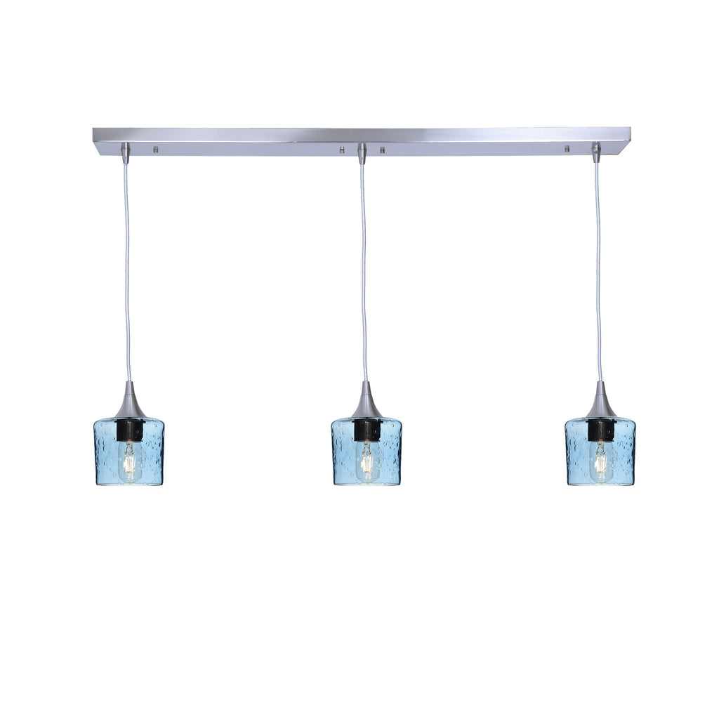 601 3 Pendant Linear Chandelier-Glass-Bicycle Glass Co - Hotshop-Brushed Nickel - 8ft Downrod-Lunar-Steel Blue-Bicycle Glass Co