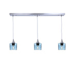 601 3 Pendant Linear Chandelier-Glass-Bicycle Glass Co - Hotshop-Brushed Nickel - 8ft Downrod-Lunar-Steel Blue-Bicycle Glass Co