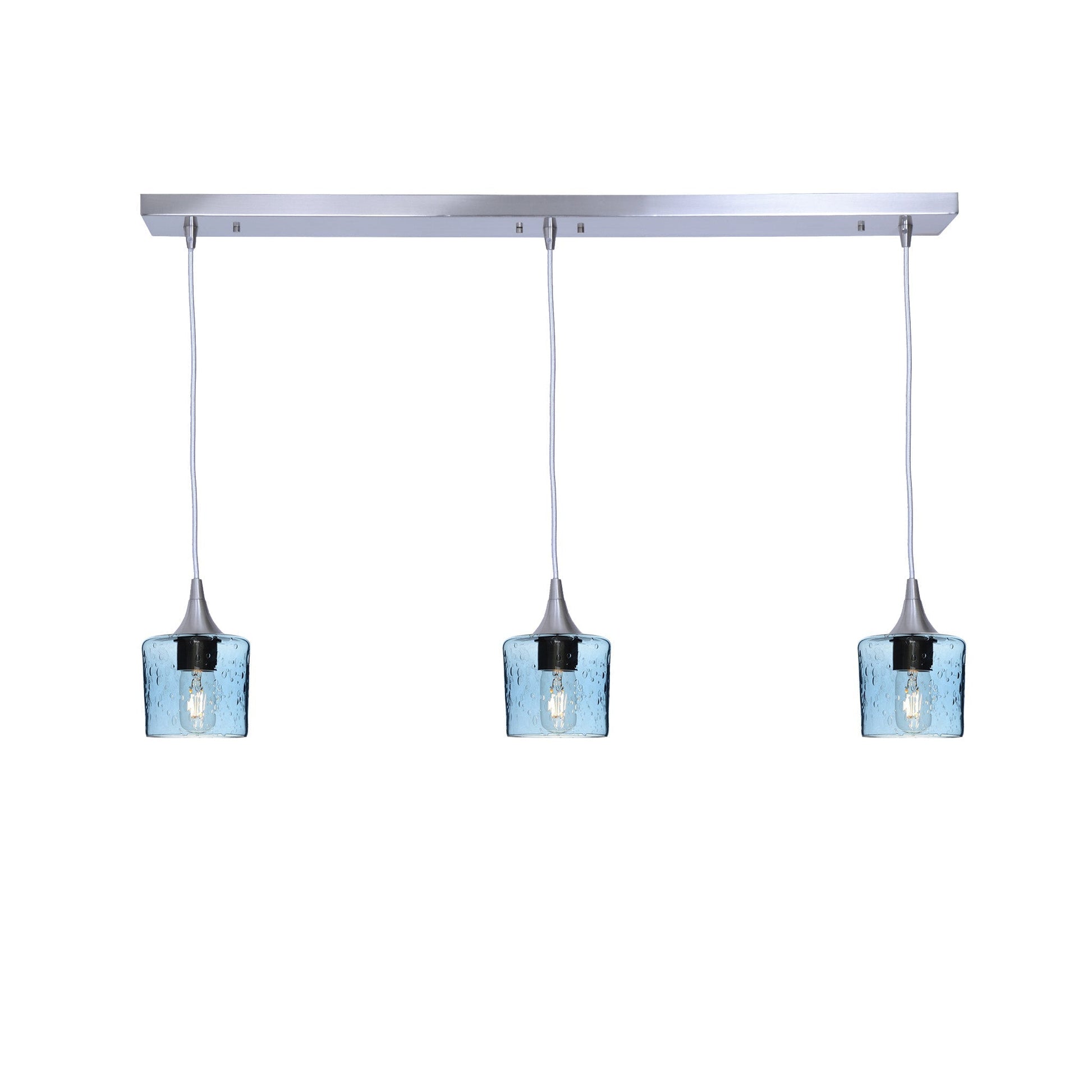 601 3 Pendant Linear Chandelier-Glass-Bicycle Glass Co - Hotshop-Brushed Nickel - 8ft Downrod-Lunar-Steel Blue-Bicycle Glass Co