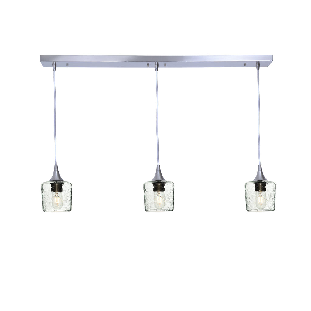 601 3 Pendant Linear Chandelier-Glass-Bicycle Glass Co - Hotshop-Brushed Nickel - 8ft Downrod-Lunar-Eco Clear-Bicycle Glass Co