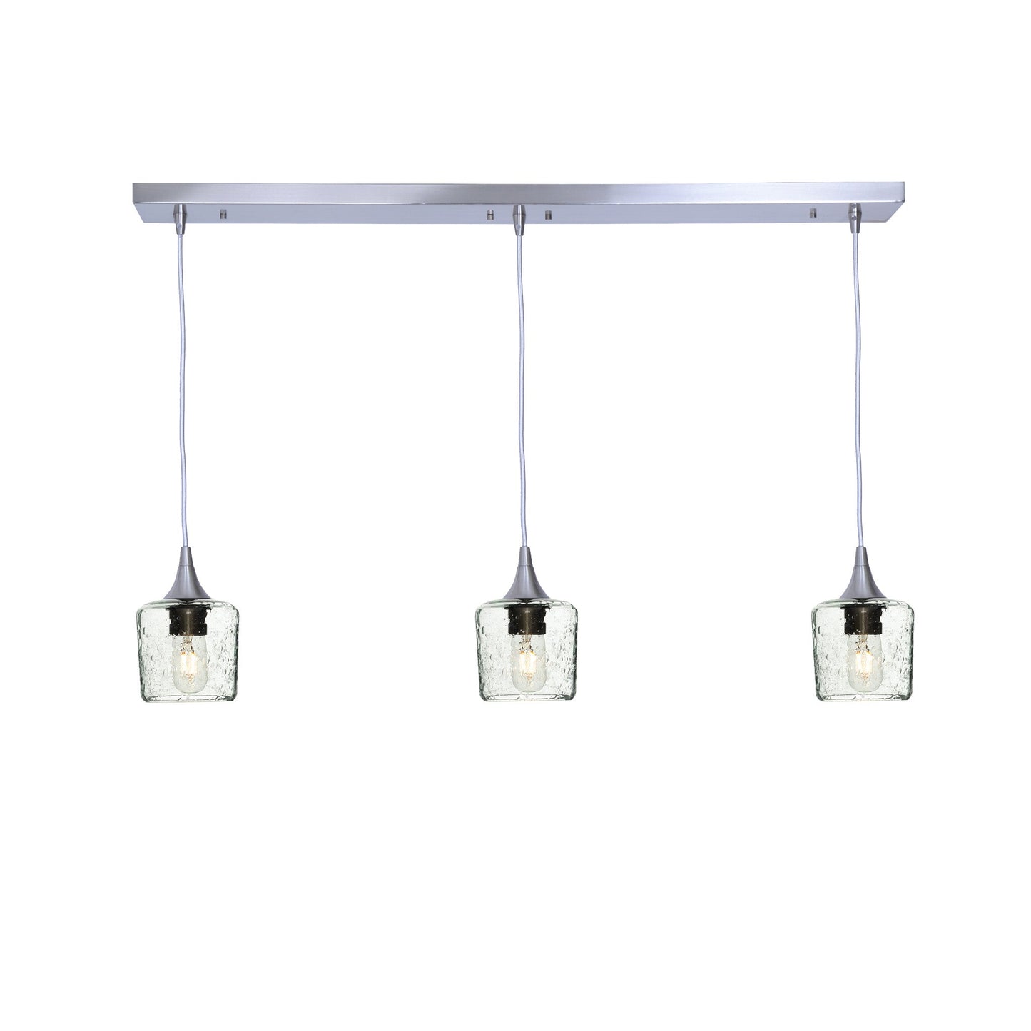 601 3 Pendant Linear Chandelier-Glass-Bicycle Glass Co - Hotshop-Brushed Nickel - 8ft Downrod-Lunar-Eco Clear-Bicycle Glass Co