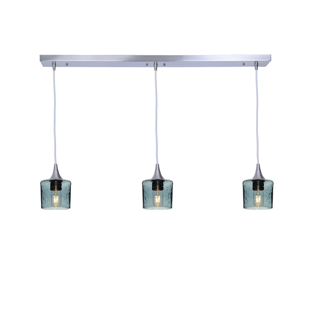 601 3 Pendant Linear Chandelier-Glass-Bicycle Glass Co - Hotshop-Brushed Nickel - 8ft Downrod-Lunar-Slate Gray-Bicycle Glass Co