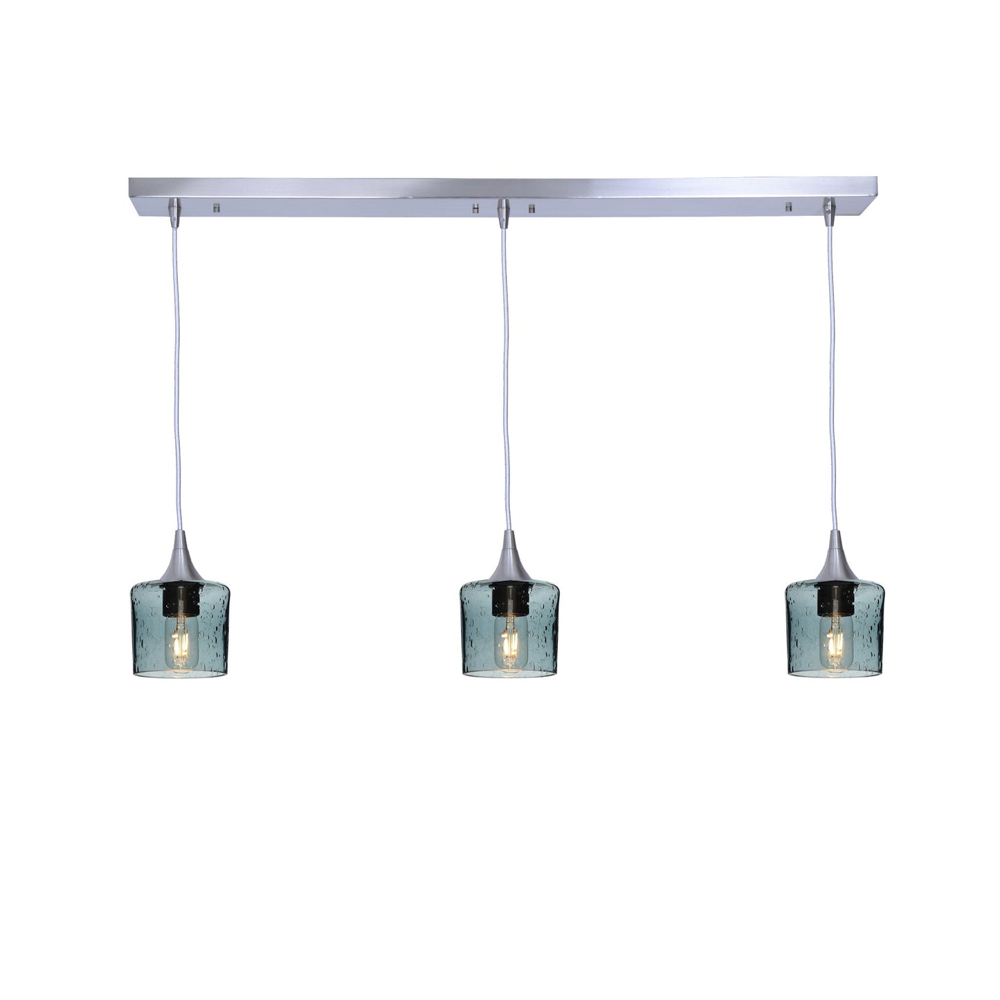 601 3 Pendant Linear Chandelier-Glass-Bicycle Glass Co - Hotshop-Brushed Nickel - 8ft Downrod-Lunar-Slate Gray-Bicycle Glass Co
