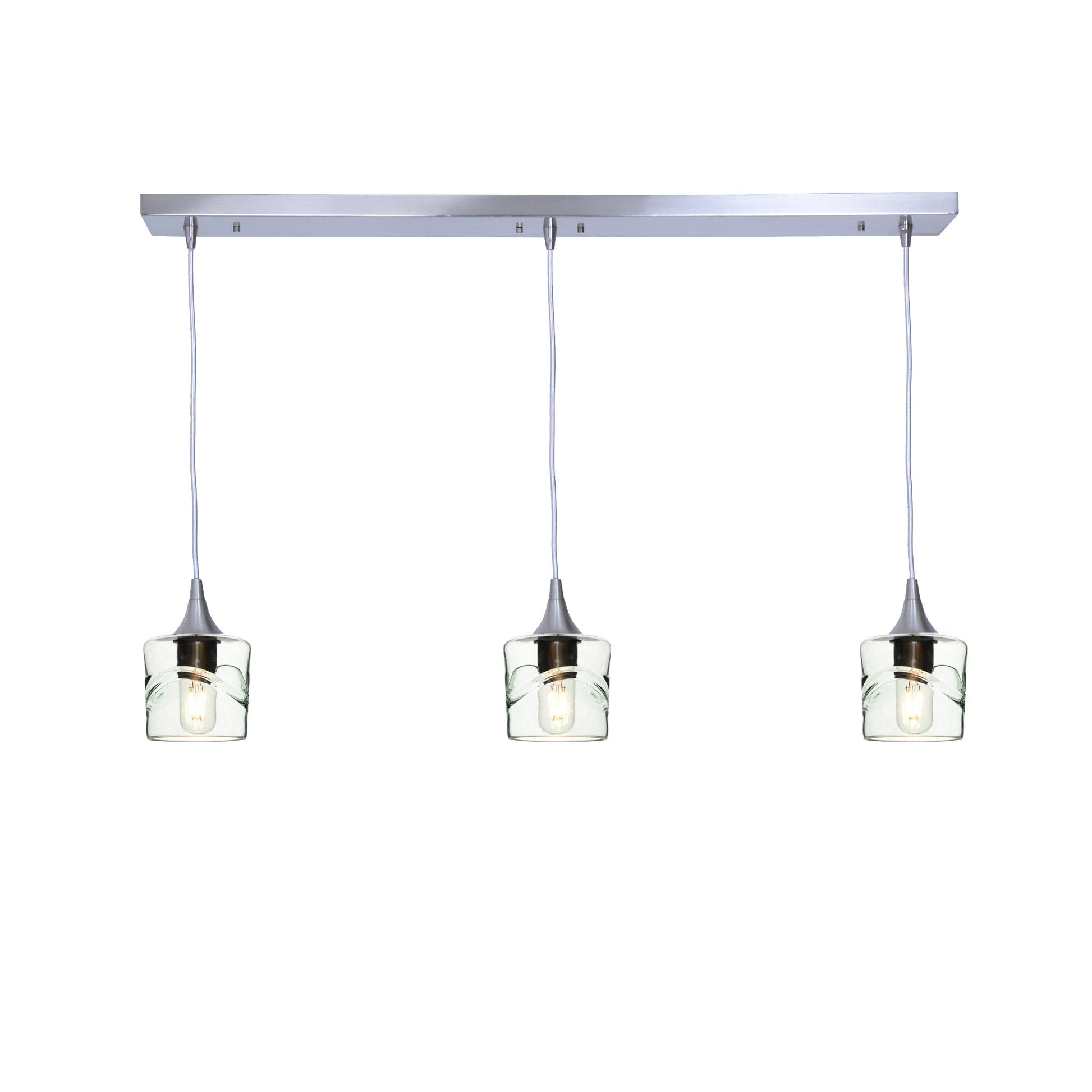 601 3 Pendant Linear Chandelier-Glass-Bicycle Glass Co - Hotshop-Brushed Nickel - 8ft Downrod-Swell-Eco Clear-Bicycle Glass Co