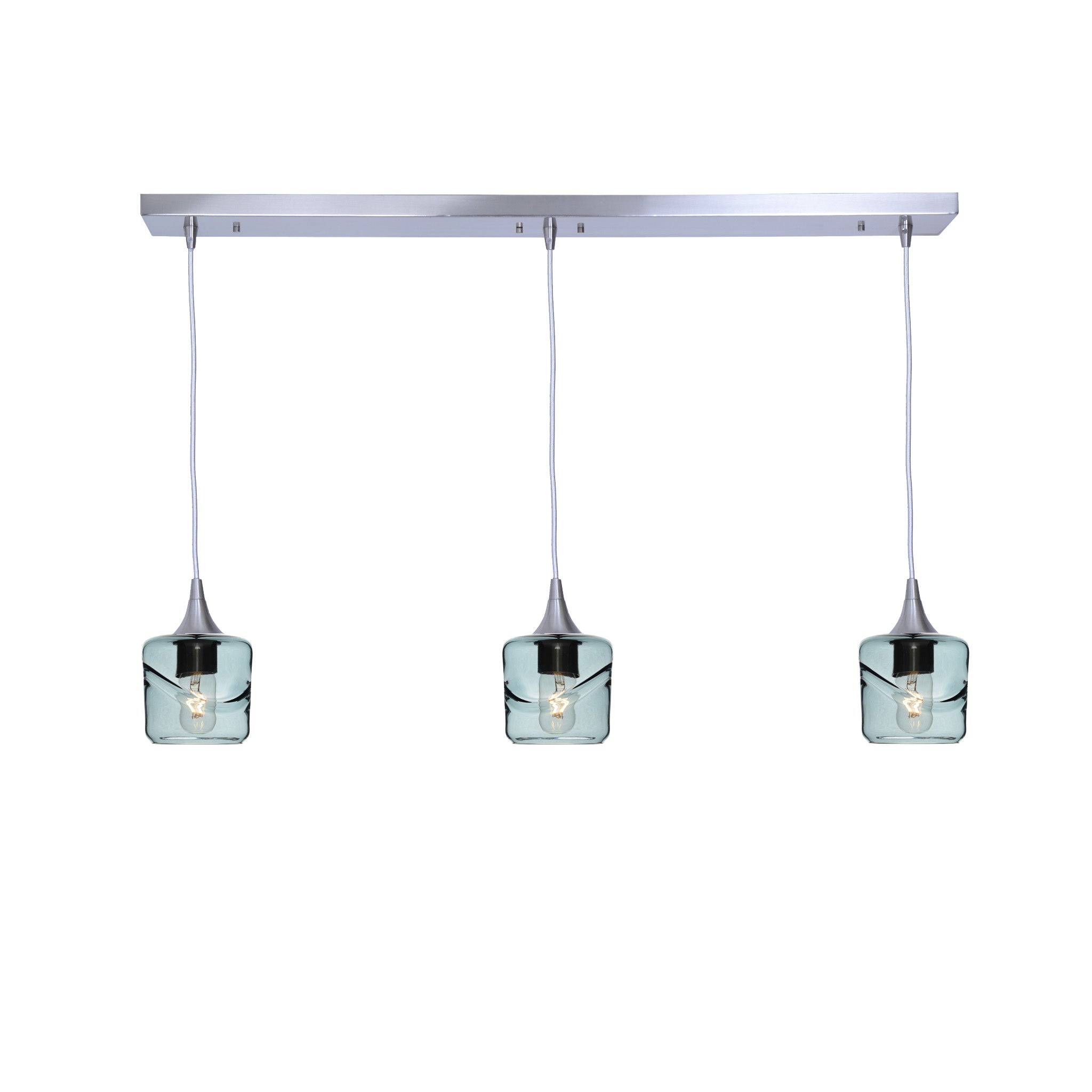 601 3 Pendant Linear Chandelier-Glass-Bicycle Glass Co - Hotshop-Brushed Nickel - 8ft Downrod-Swell-Slate Gray-Bicycle Glass Co