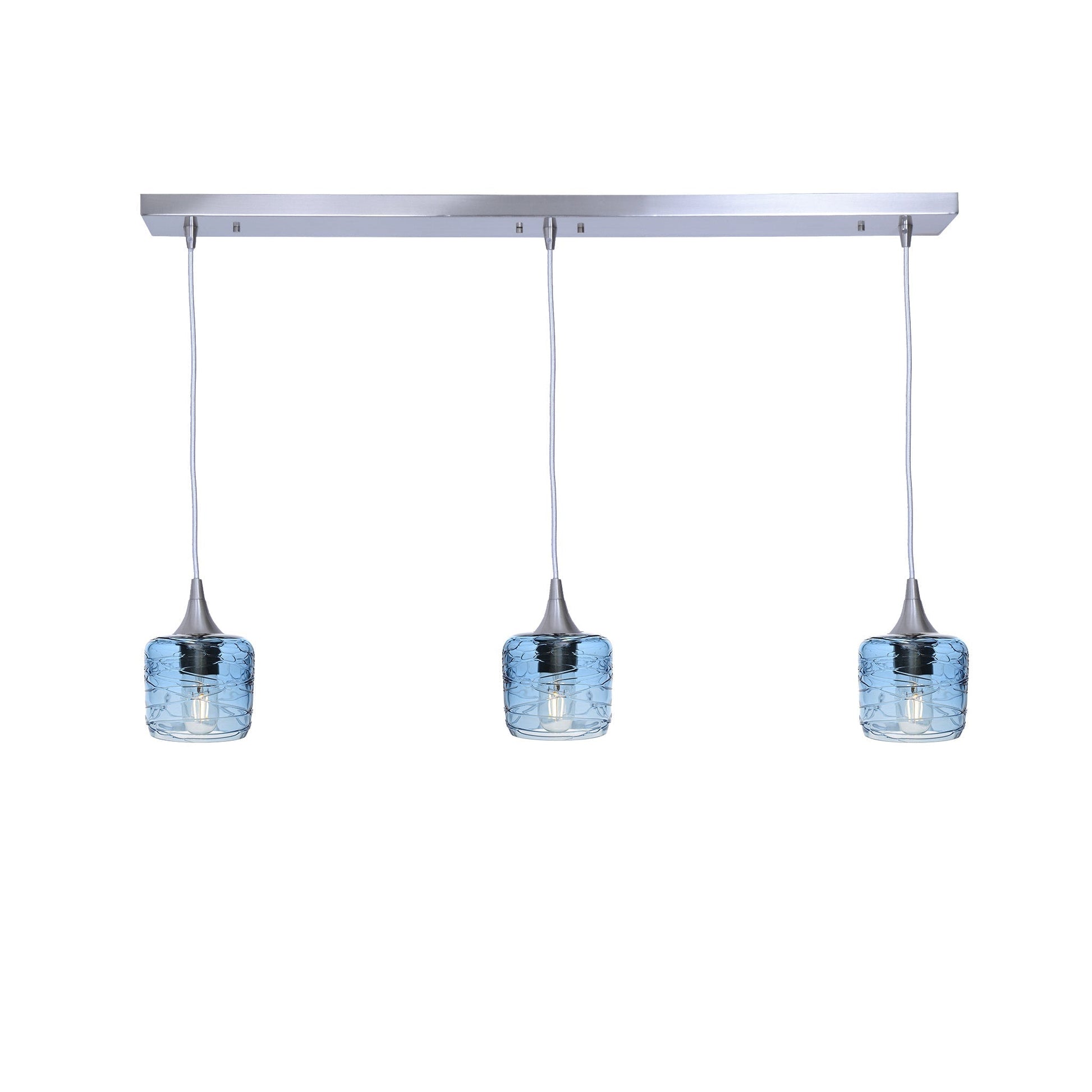601 3 Pendant Linear Chandelier-Glass-Bicycle Glass Co - Hotshop-Brushed Nickel - 8ft Downrod-Spun-Steel Blue-Bicycle Glass Co