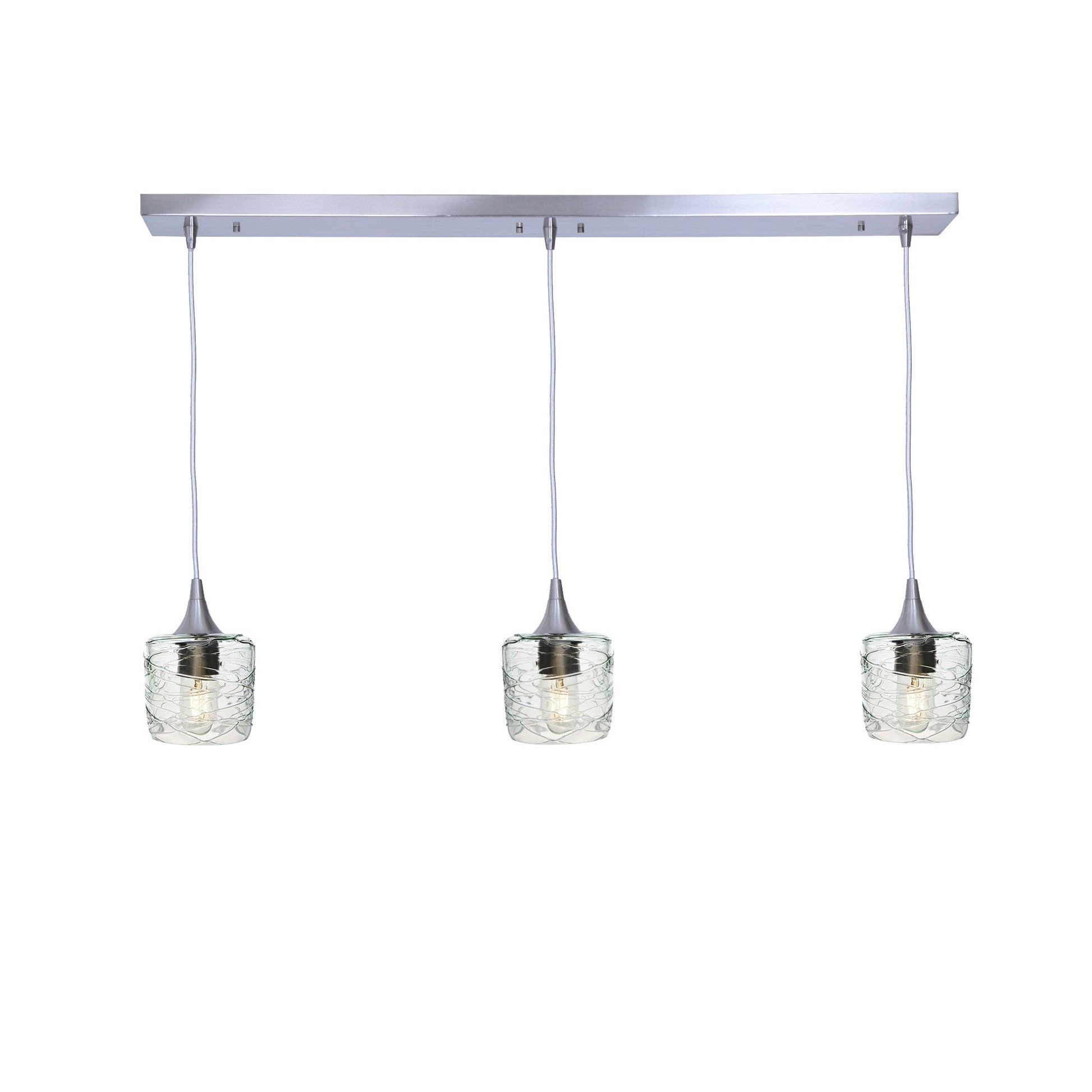 601 3 Pendant Linear Chandelier-Glass-Bicycle Glass Co - Hotshop-Brushed Nickel - 8ft Downrod-Spun-Eco Clear-Bicycle Glass Co