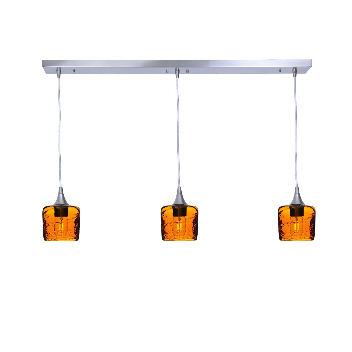 601 3 Pendant Linear Chandelier-Glass-Bicycle Glass Co - Hotshop-Brushed Nickel - 8ft Downrod-Spun-Golden Amber-Bicycle Glass Co