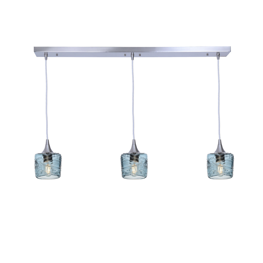 601 3 Pendant Linear Chandelier-Glass-Bicycle Glass Co - Hotshop-Brushed Nickel - 8ft Downrod-Spun-Slate Gray-Bicycle Glass Co