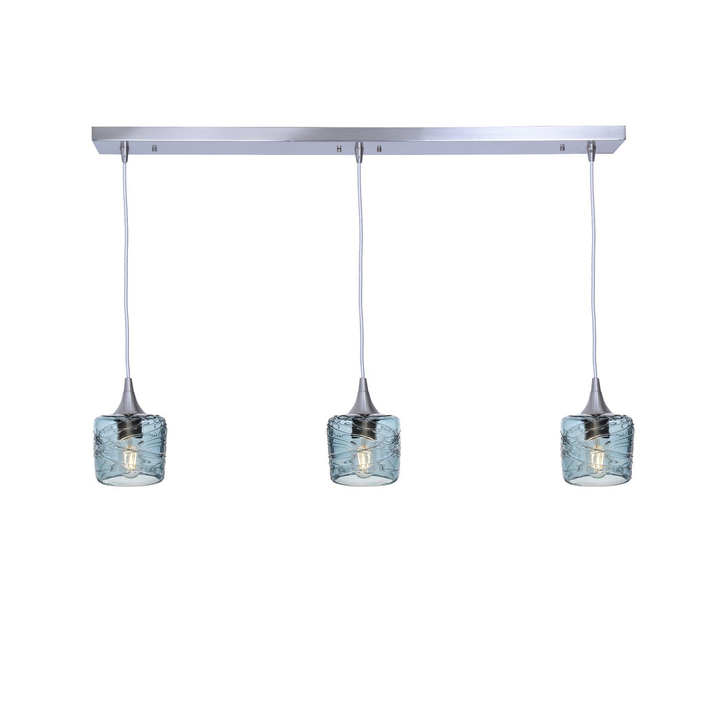 601 3 Pendant Linear Chandelier-Glass-Bicycle Glass Co - Hotshop-Brushed Nickel - 8ft Downrod-Spun-Slate Gray-Bicycle Glass Co