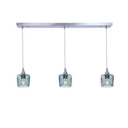 601 3 Pendant Linear Chandelier-Glass-Bicycle Glass Co - Hotshop-Brushed Nickel - 8ft Downrod-Spun-Slate Gray-Bicycle Glass Co