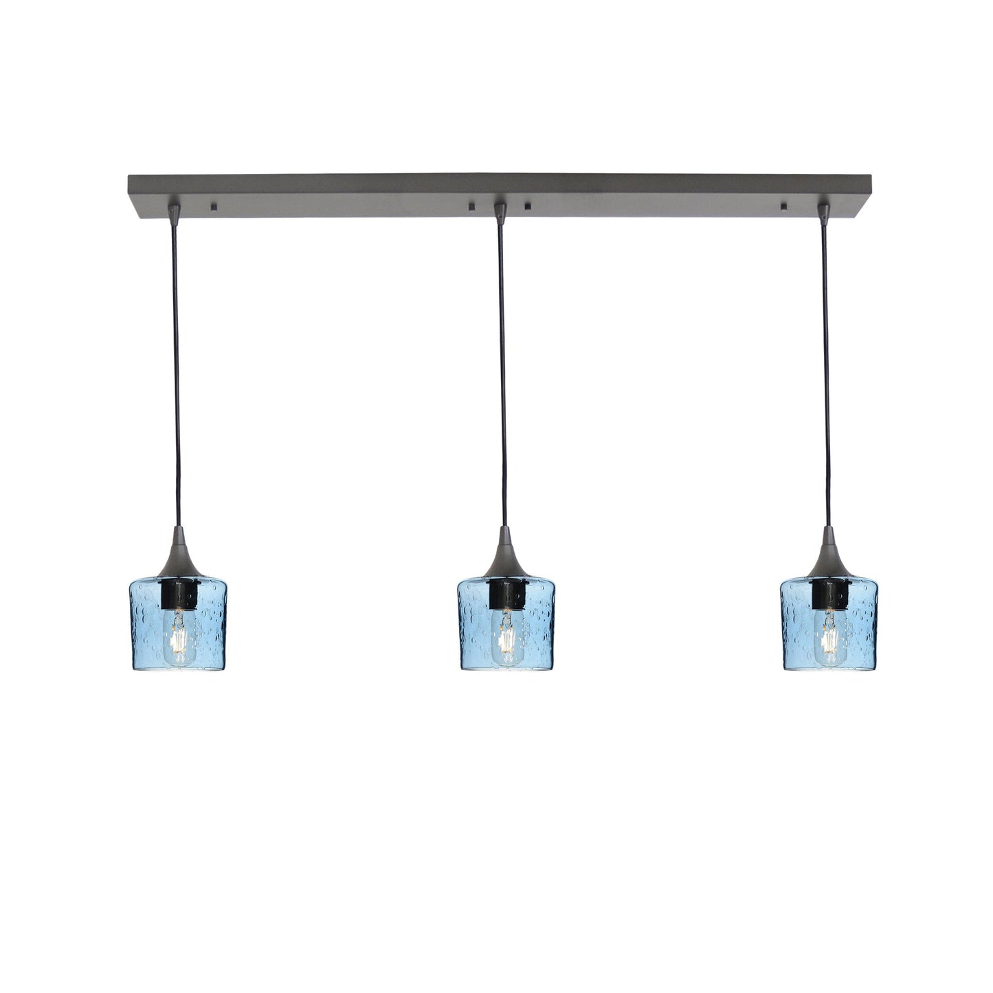 601 3 Pendant Linear Chandelier-Glass-Bicycle Glass Co - Hotshop-Antique Bronze - 4ft Cord-Lunar-Steel Blue-Bicycle Glass Co