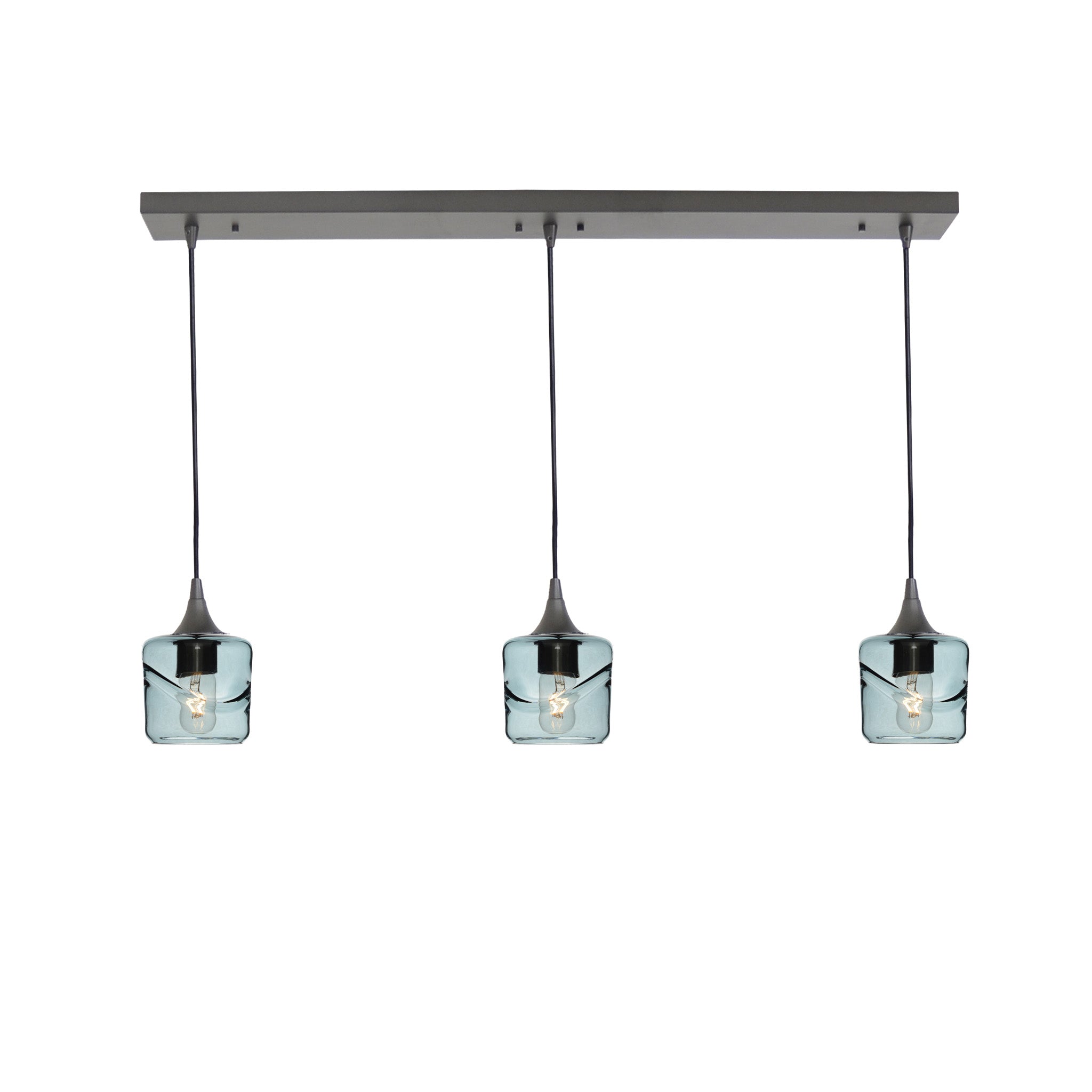 601 3 Pendant Linear Chandelier-Glass-Bicycle Glass Co - Hotshop-Antique Bronze - 4ft Cord-Swell-Slate Gray-Bicycle Glass Co