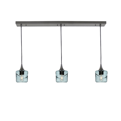 601 3 Pendant Linear Chandelier-Glass-Bicycle Glass Co - Hotshop-Antique Bronze - 4ft Cord-Swell-Slate Gray-Bicycle Glass Co