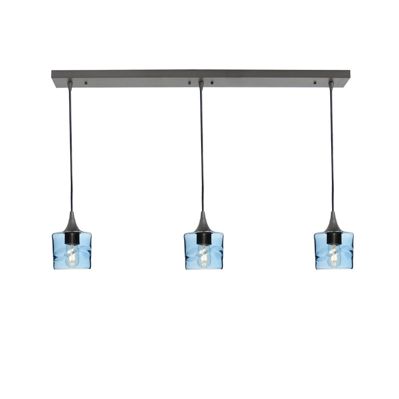 601 3 Pendant Linear Chandelier — Antique Bronze - 4ft Cord / Swell / Steel Blue