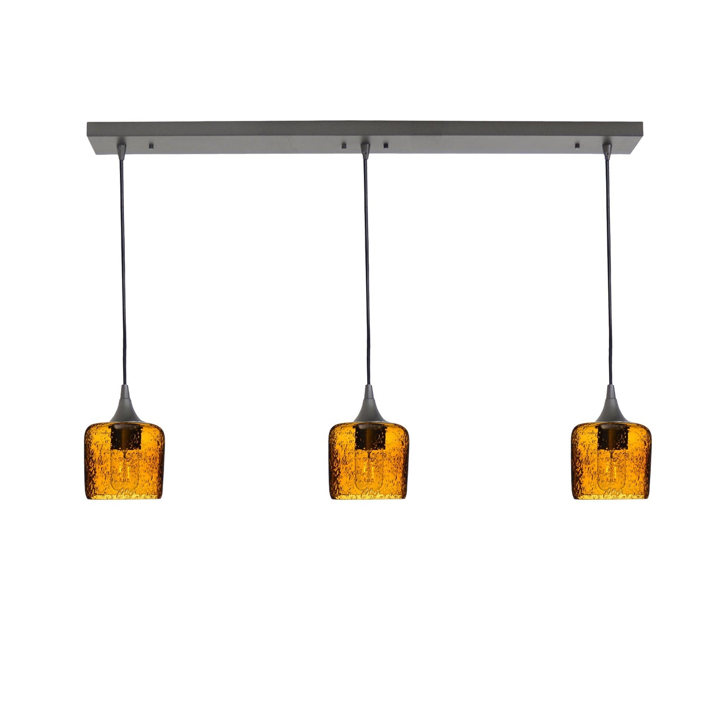601 3 Pendant Linear Chandelier-Glass-Bicycle Glass Co - Hotshop-Antique Bronze - 8ft Cord-Lunar-Golden Amber-Bicycle Glass Co