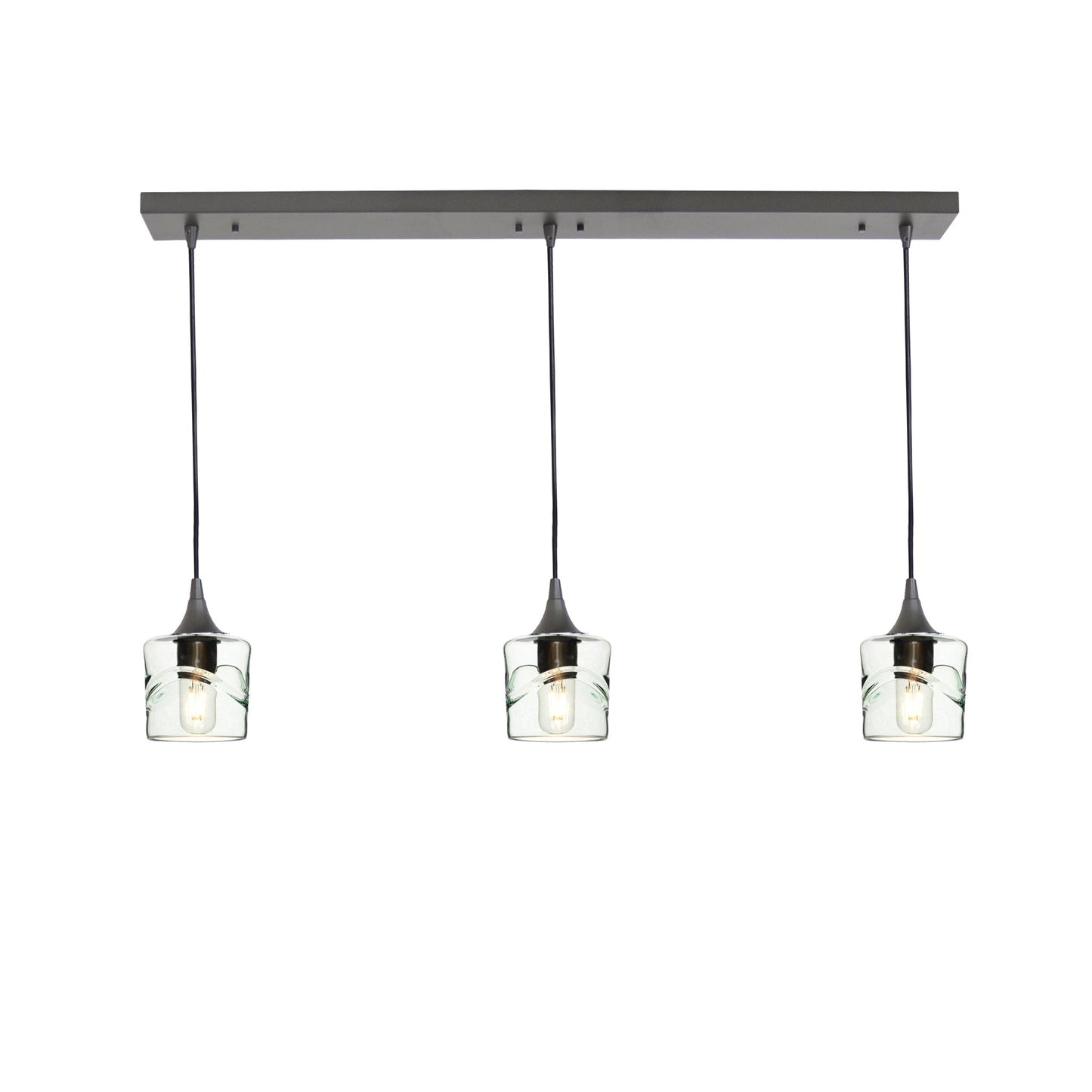 601 3 Pendant Linear Chandelier-Glass-Bicycle Glass Co - Hotshop-Antique Bronze - 8ft Cord-Swell-Eco Clear-Bicycle Glass Co