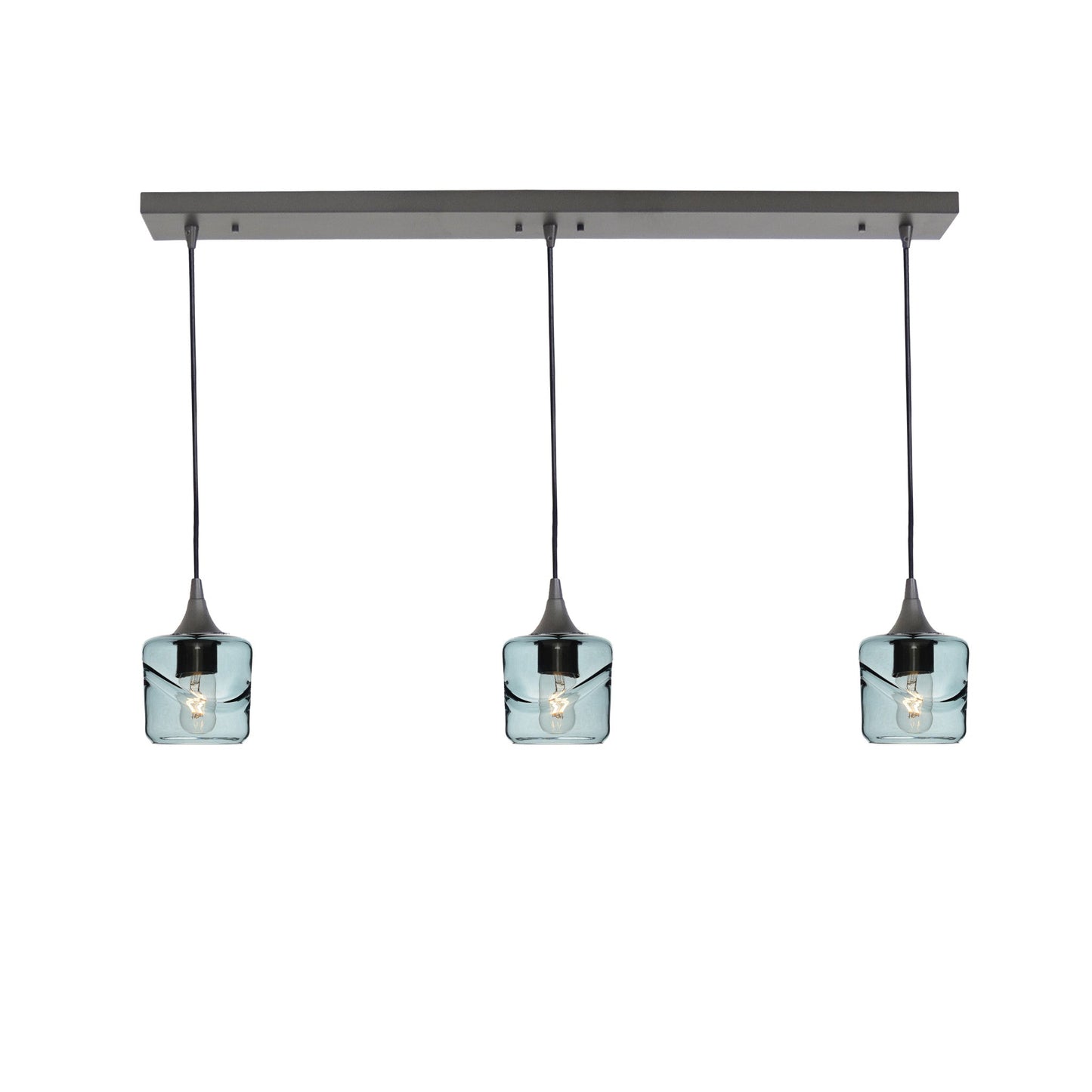 601 3 Pendant Linear Chandelier-Glass-Bicycle Glass Co - Hotshop-Antique Bronze - 8ft Cord-Swell-Slate Gray-Bicycle Glass Co