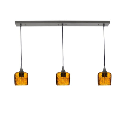 601 3 Pendant Linear Chandelier-Glass-Bicycle Glass Co - Hotshop-Antique Bronze - Custom-Lunar-Golden Amber-Bicycle Glass Co