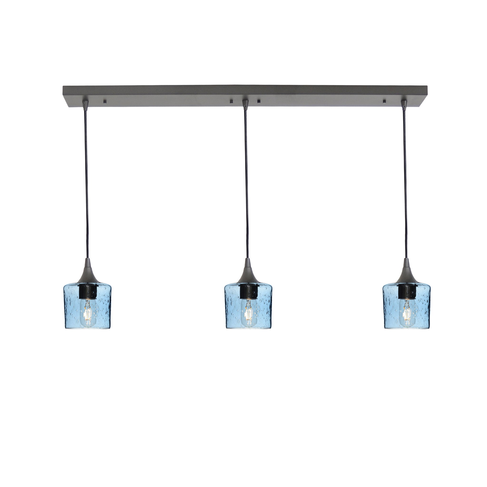 601 3 Pendant Linear Chandelier-Glass-Bicycle Glass Co - Hotshop-Antique Bronze - Custom-Lunar-Steel Blue-Bicycle Glass Co