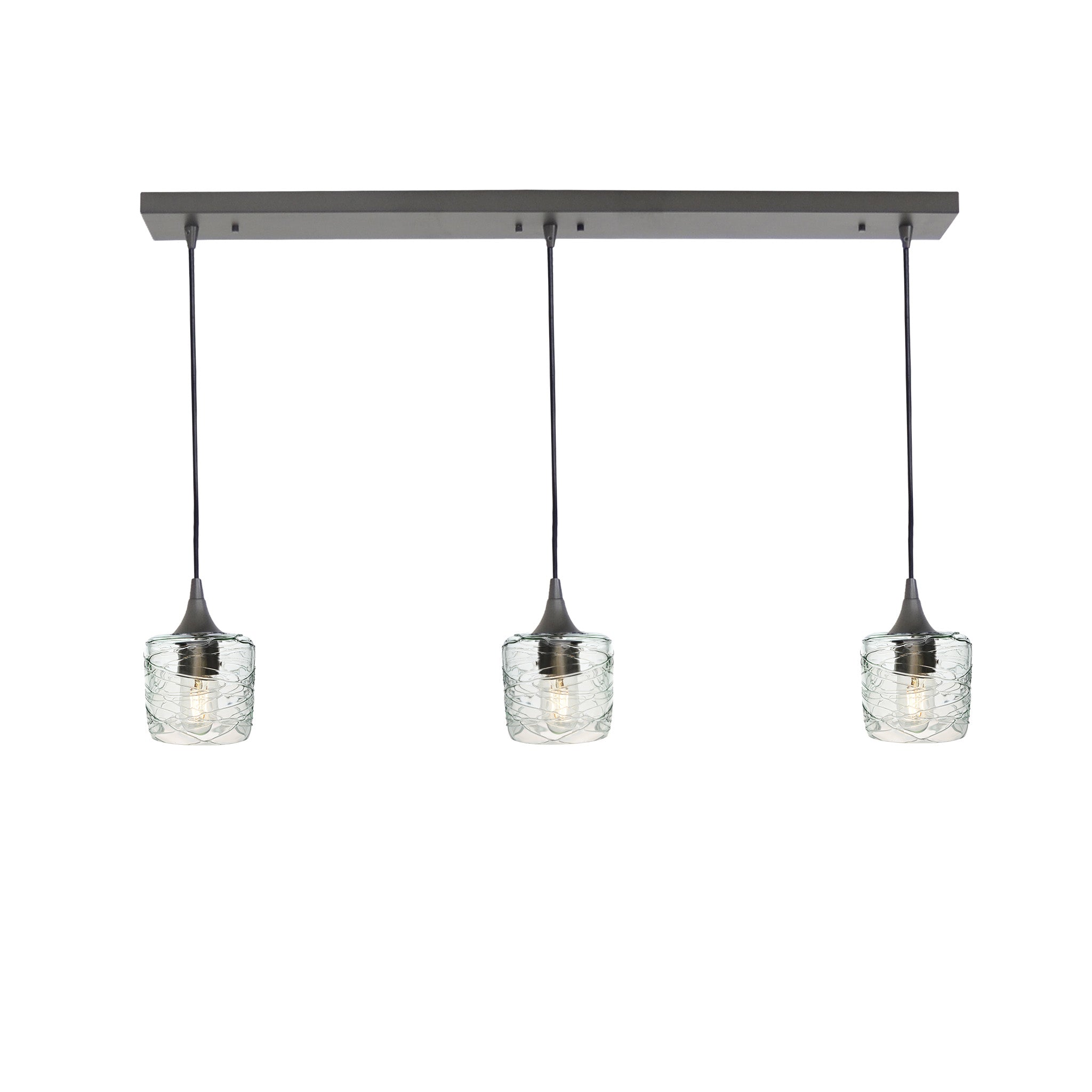 601 3 Pendant Linear Chandelier-Glass-Bicycle Glass Co - Hotshop-Antique Bronze - Custom-Spun-Eco Clear-Bicycle Glass Co
