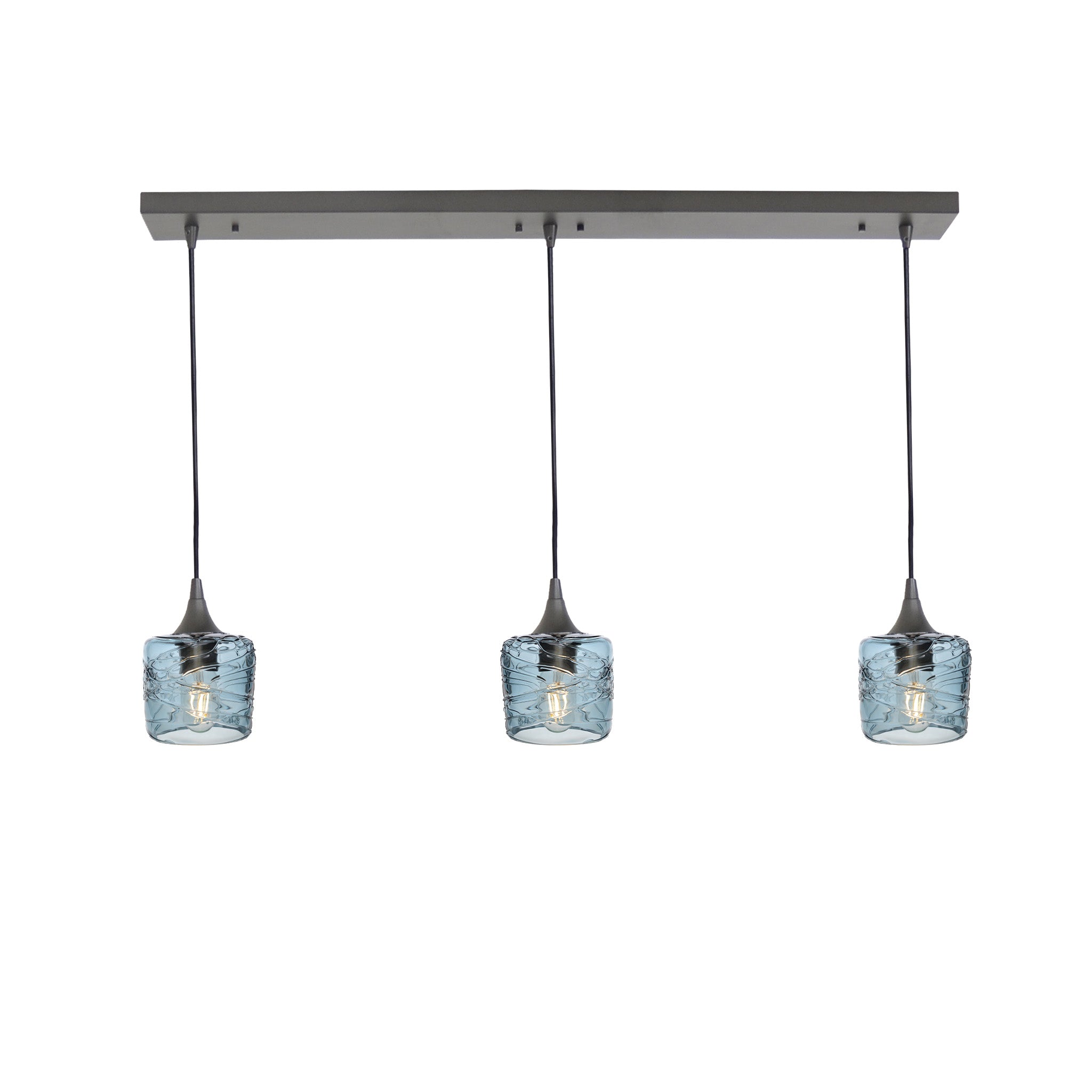 601 3 Pendant Linear Chandelier-Glass-Bicycle Glass Co - Hotshop-Antique Bronze - Custom-Spun-Slate Gray-Bicycle Glass Co