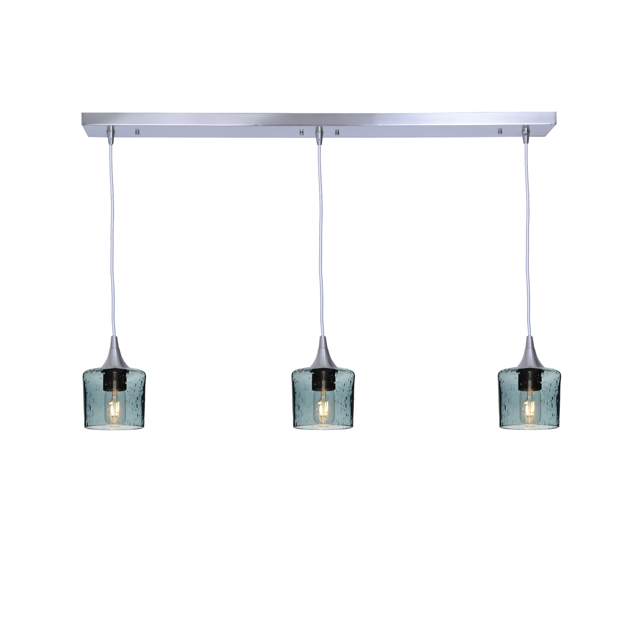 601 3 Pendant Linear Chandelier-Glass-Bicycle Glass Co - Hotshop-Brushed Nickel - 4ft Cord-Lunar-Slate Gray-Bicycle Glass Co