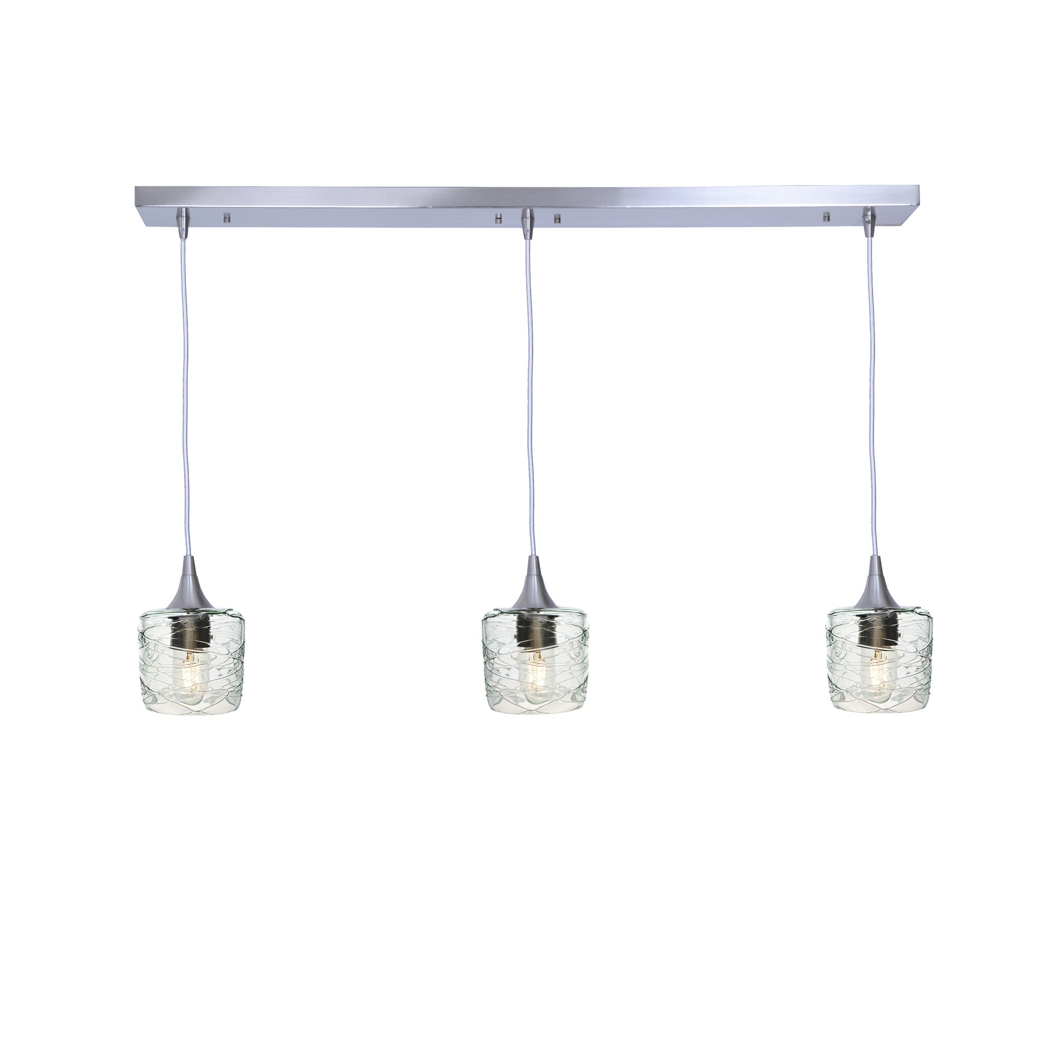 601 3 Pendant Linear Chandelier-Glass-Bicycle Glass Co - Hotshop-Brushed Nickel - 4ft Cord-Spun-Eco Clear-Bicycle Glass Co