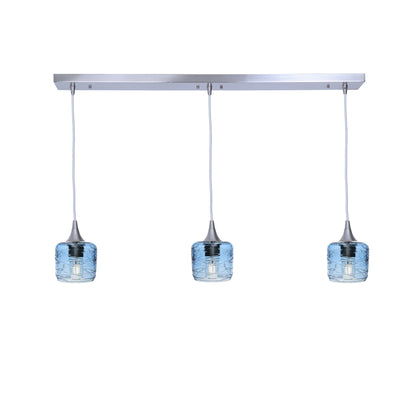 601 3 Pendant Linear Chandelier-Glass-Bicycle Glass Co - Hotshop-Brushed Nickel - 4ft Cord-Spun-Steel Blue-Bicycle Glass Co