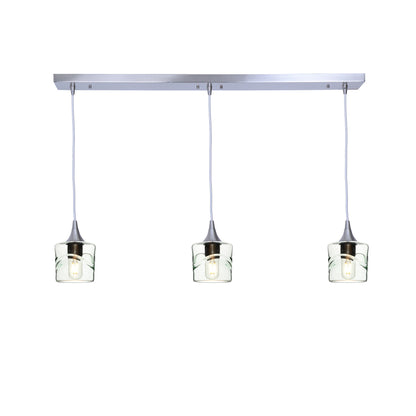 601 3 Pendant Linear Chandelier-Glass-Bicycle Glass Co - Hotshop-Brushed Nickel - 4ft Cord-Swell-Eco Clear-Bicycle Glass Co