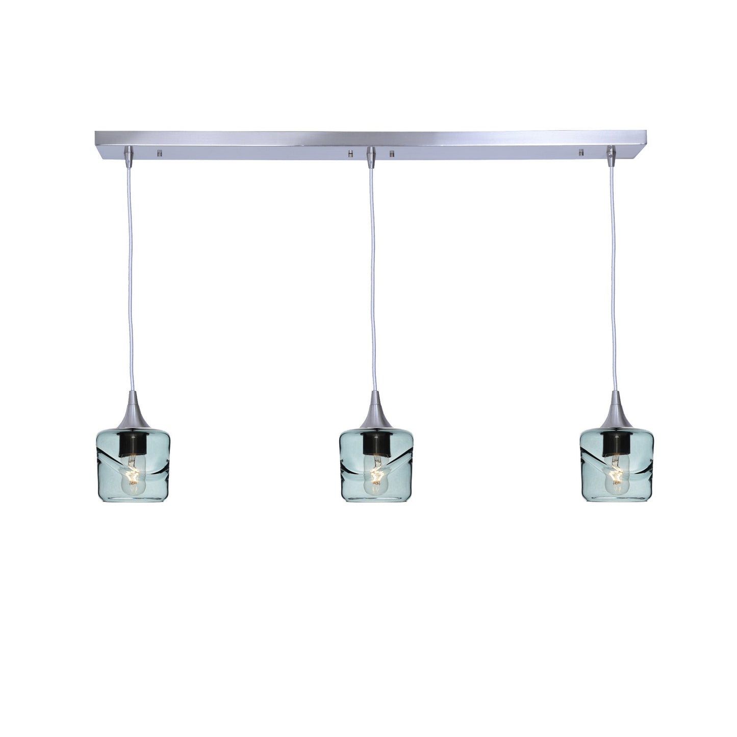 601 3 Pendant Linear Chandelier-Glass-Bicycle Glass Co - Hotshop-Brushed Nickel - 4ft Cord-Swell-Slate Gray-Bicycle Glass Co