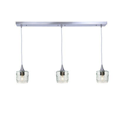 601 3 Pendant Linear Chandelier-Glass-Bicycle Glass Co - Hotshop-Brushed Nickel - 8ft Cord-Spun-Eco Clear-Bicycle Glass Co