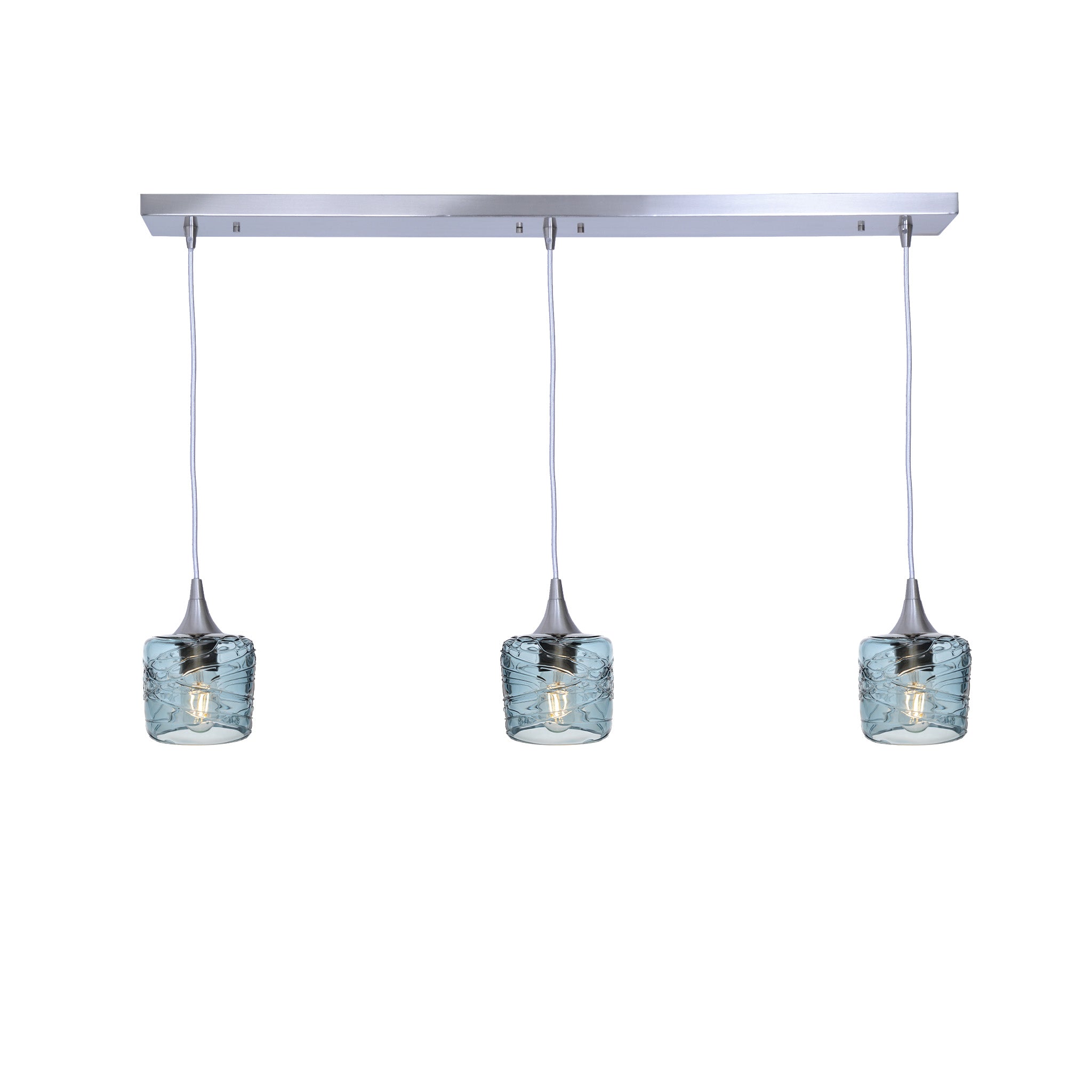 601 3 Pendant Linear Chandelier-Glass-Bicycle Glass Co - Hotshop-Brushed Nickel - 8ft Cord-Spun-Slate Gray-Bicycle Glass Co