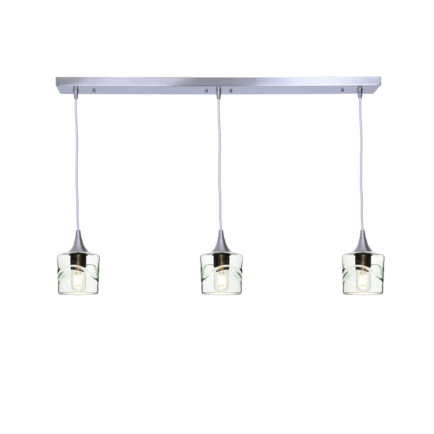 601 3 Pendant Linear Chandelier-Glass-Bicycle Glass Co - Hotshop-Brushed Nickel - 8ft Cord-Swell-Eco Clear-Bicycle Glass Co
