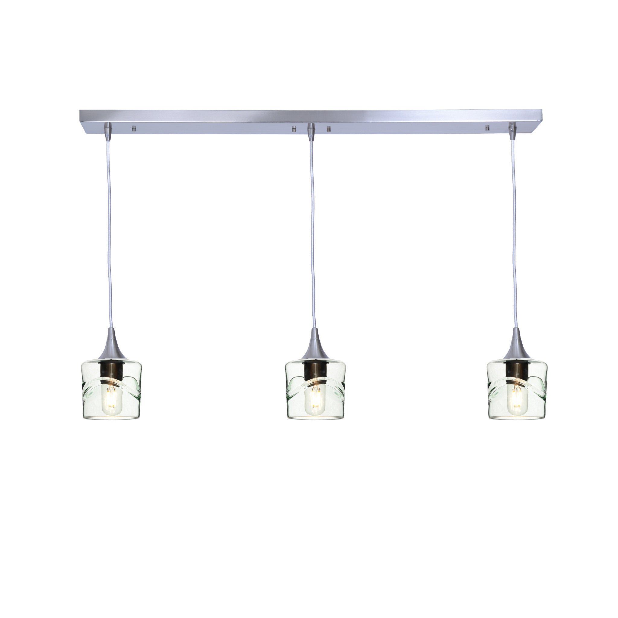 601 3 Pendant Linear Chandelier-Glass-Bicycle Glass Co - Hotshop-Brushed Nickel - 8ft Cord-Swell-Eco Clear-Bicycle Glass Co