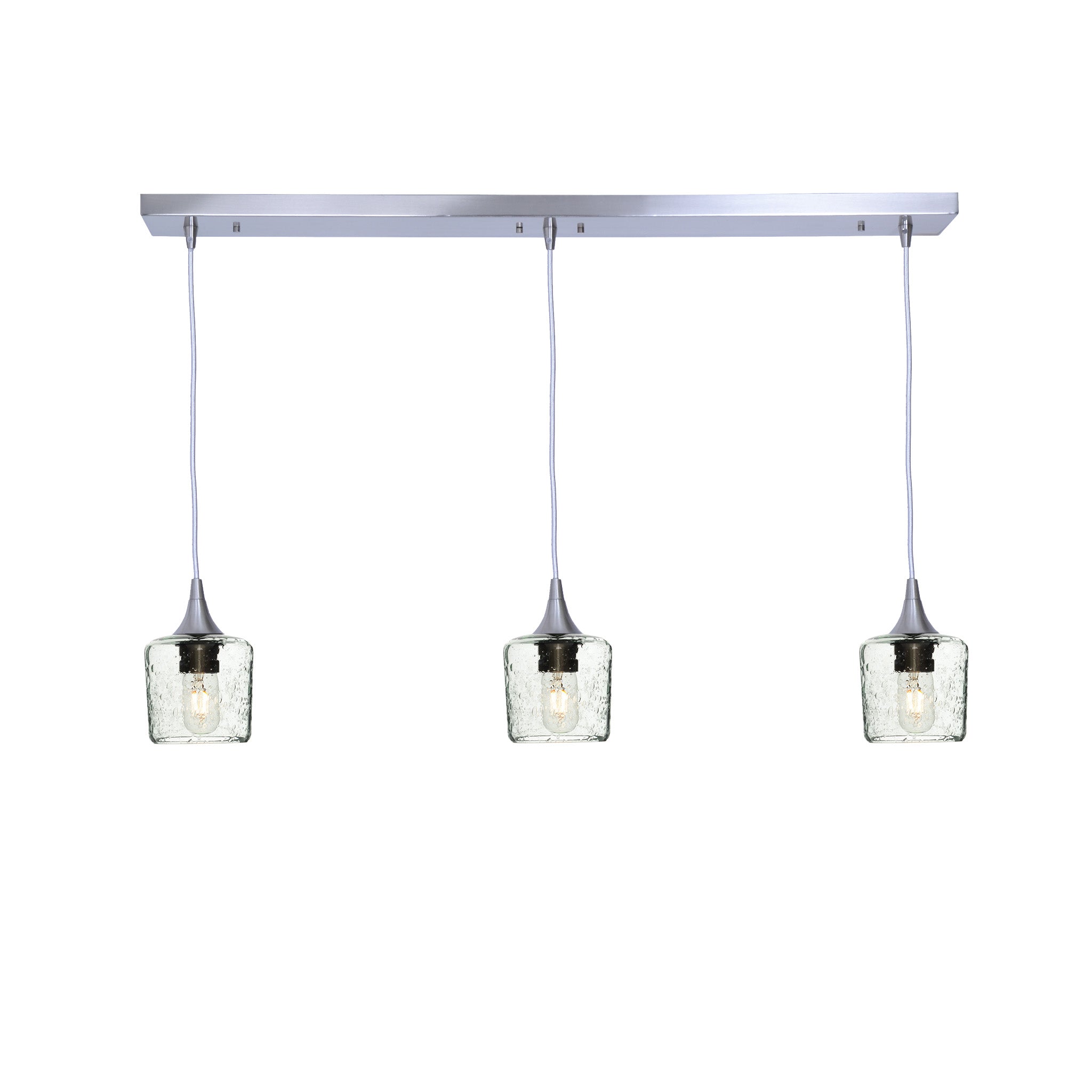 601 3 Pendant Linear Chandelier-Glass-Bicycle Glass Co - Hotshop-Brushed Nickel - Custom-Lunar-Eco Clear-Bicycle Glass Co